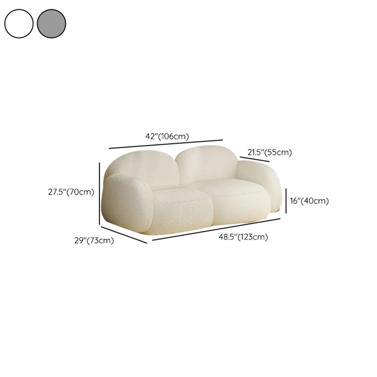 Elegant White Sherpa Tight Back Foam Fill Loveseat 