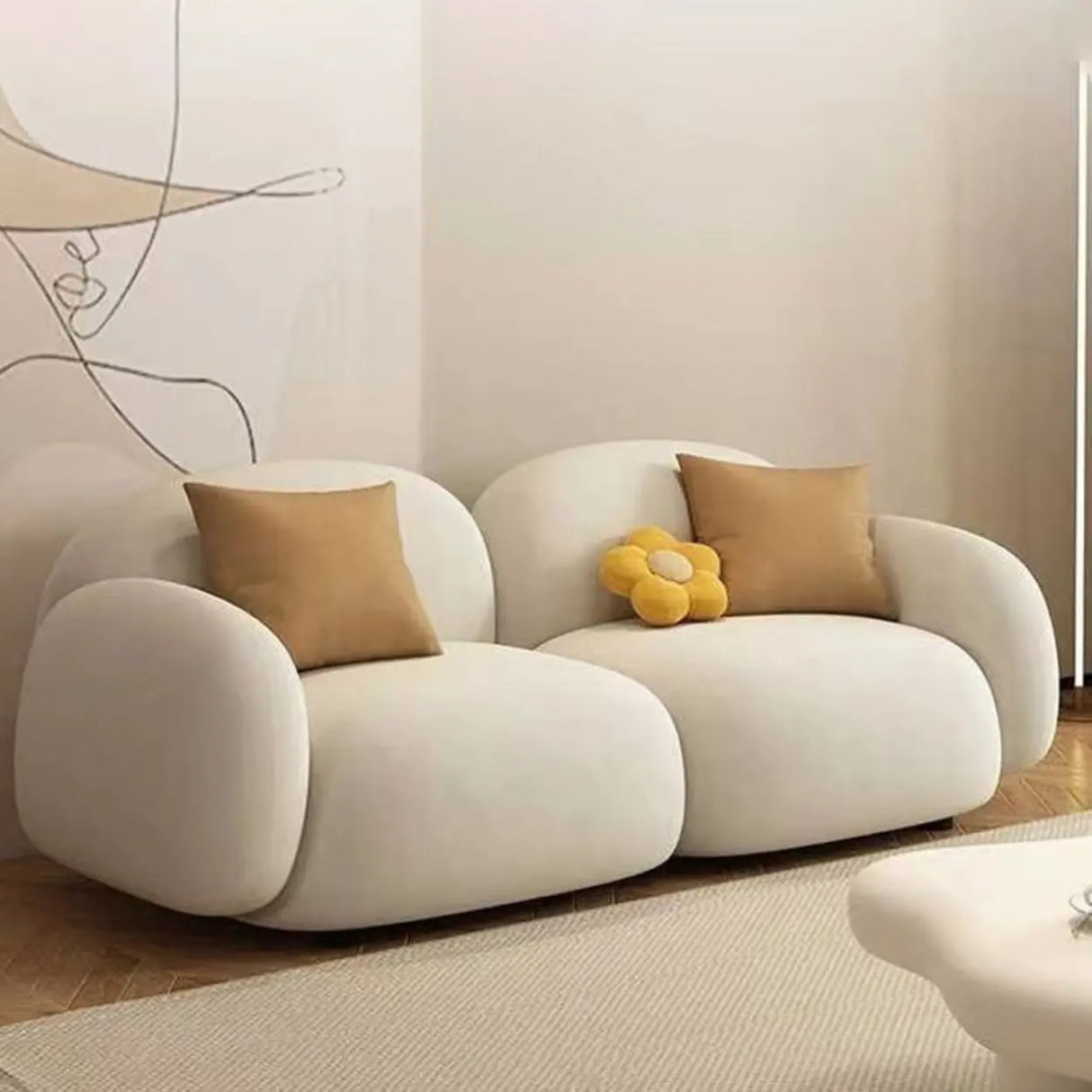 Elegant White Sherpa Tight Back Foam Fill Loveseat Image - 5