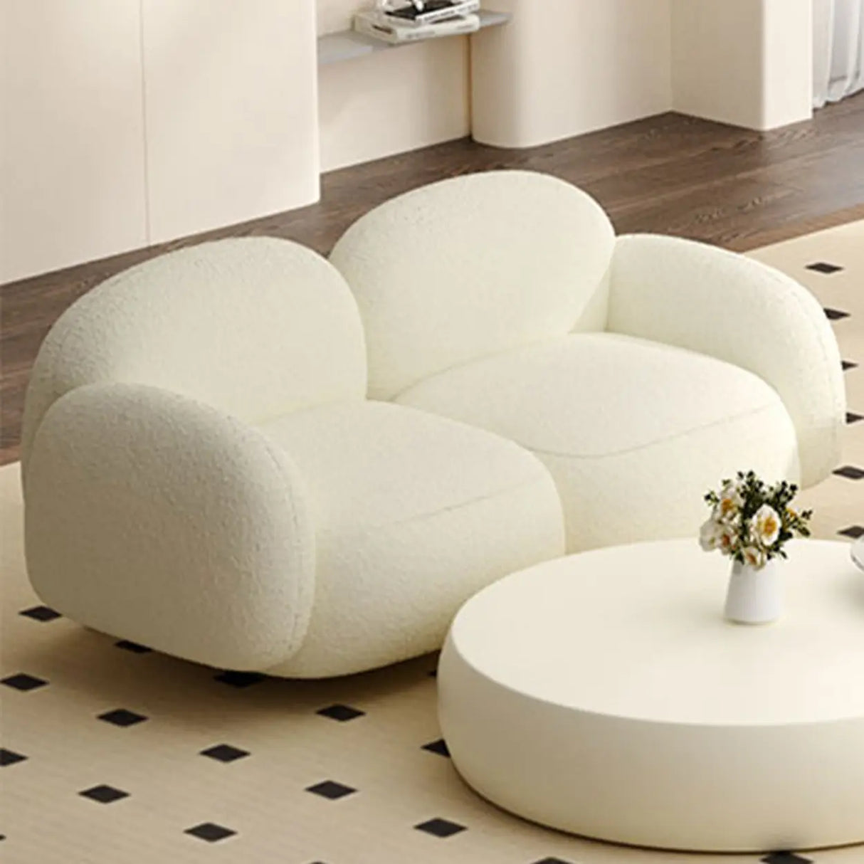 Elegant White Sherpa Tight Back Foam Fill Loveseat Image - 6