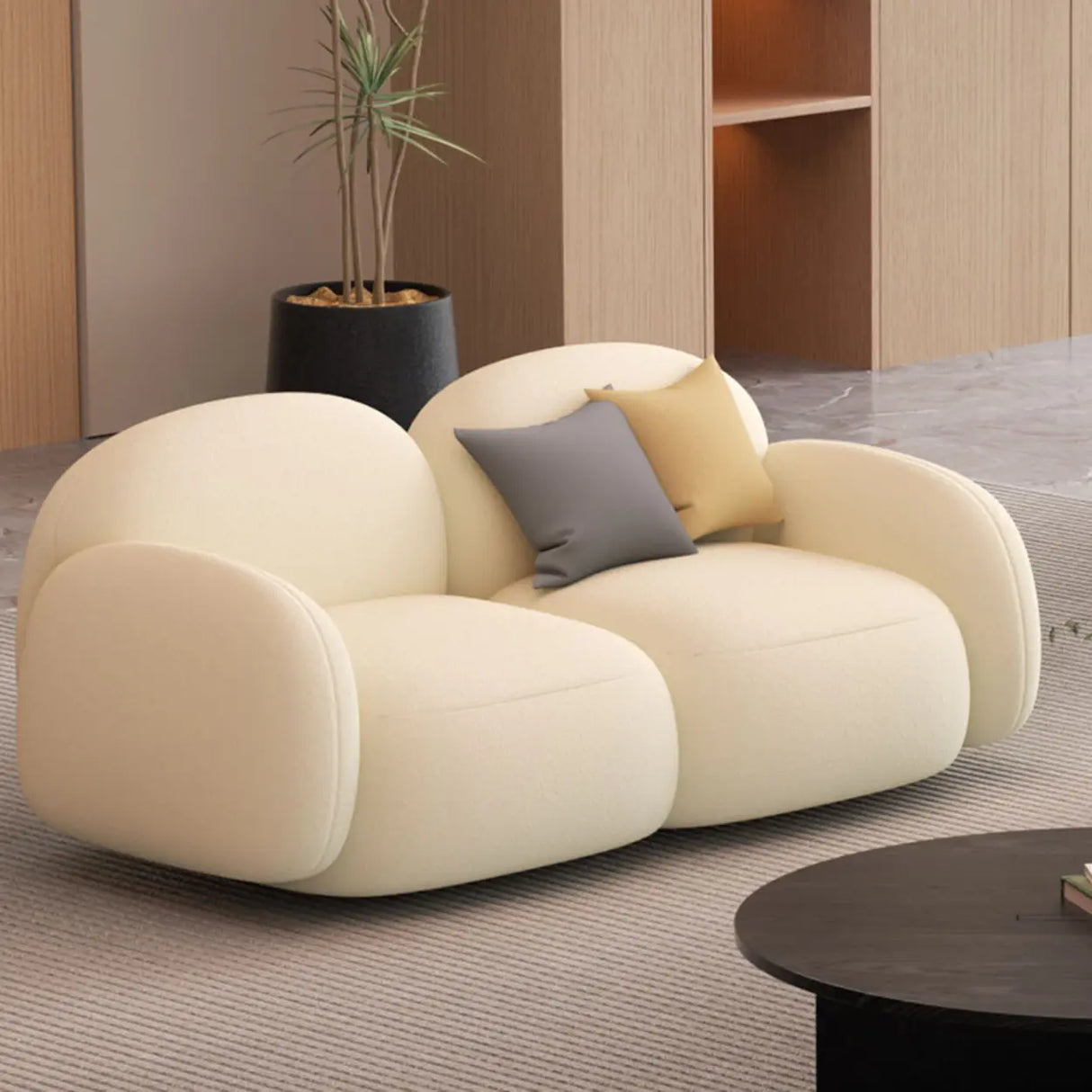 Elegant White Sherpa Tight Back Foam Fill Loveseat Image - 7