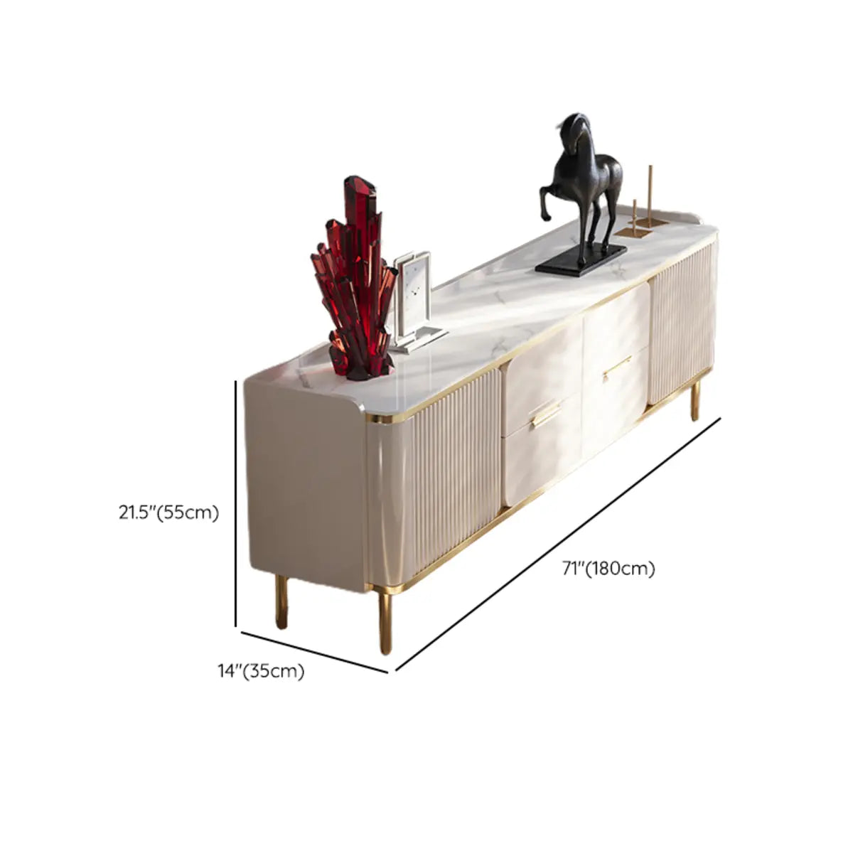 Elegant White Stone Enclosed Storage Rectangle TV Stand 