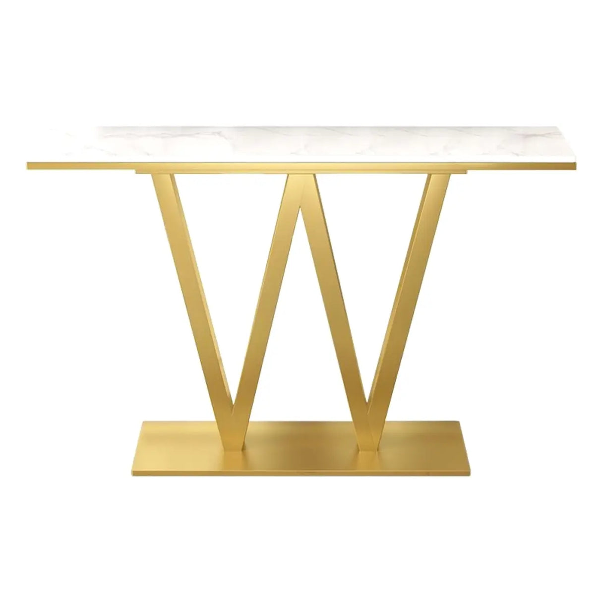 Elegant White Stone W-Shaped Base Gold Entry Console Table Image - 1