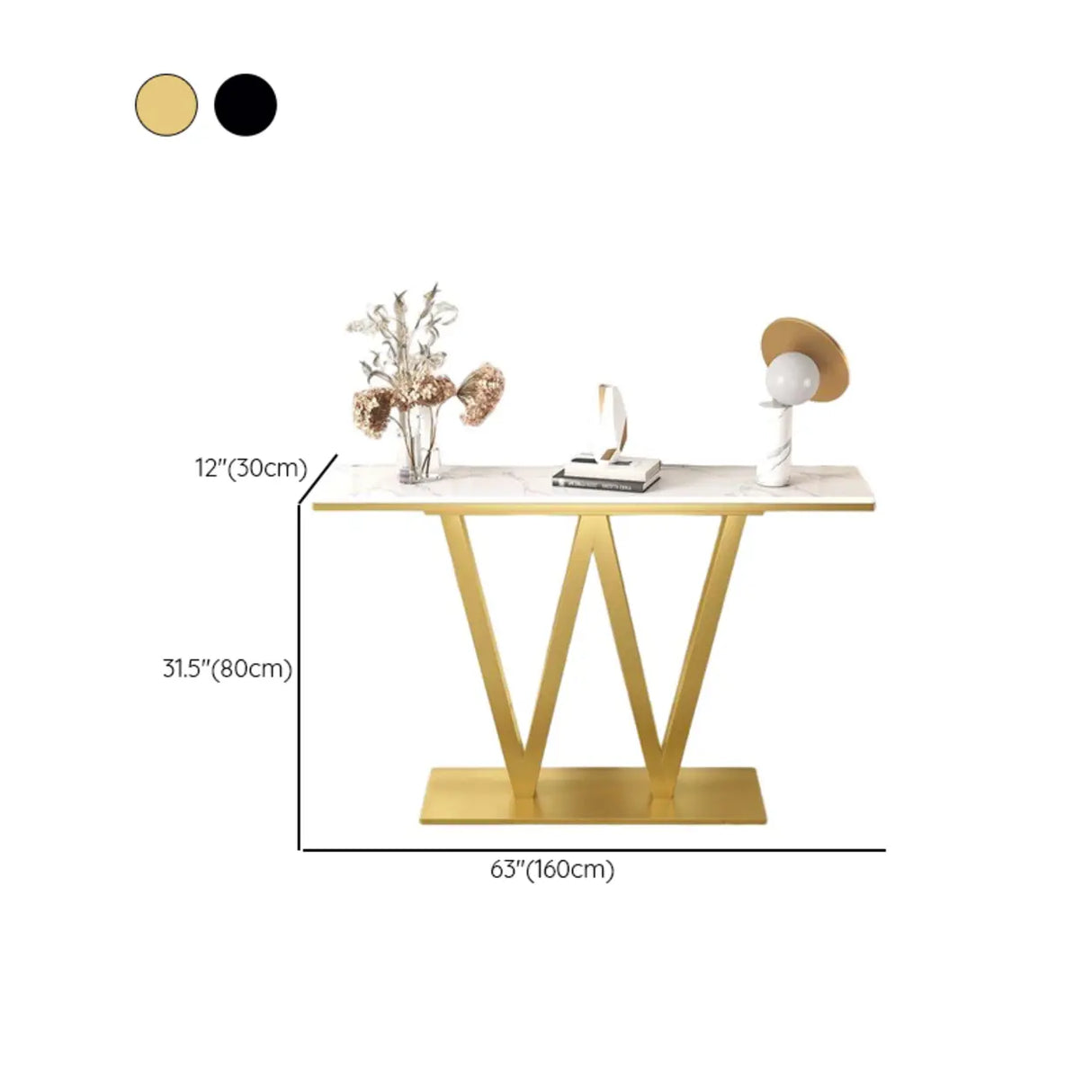 Elegant White Stone W-Shaped Base Gold Entry Console Table Image - 12