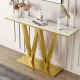 Elegant White Stone W-Shaped Base Gold Entry Console Table Image - 4