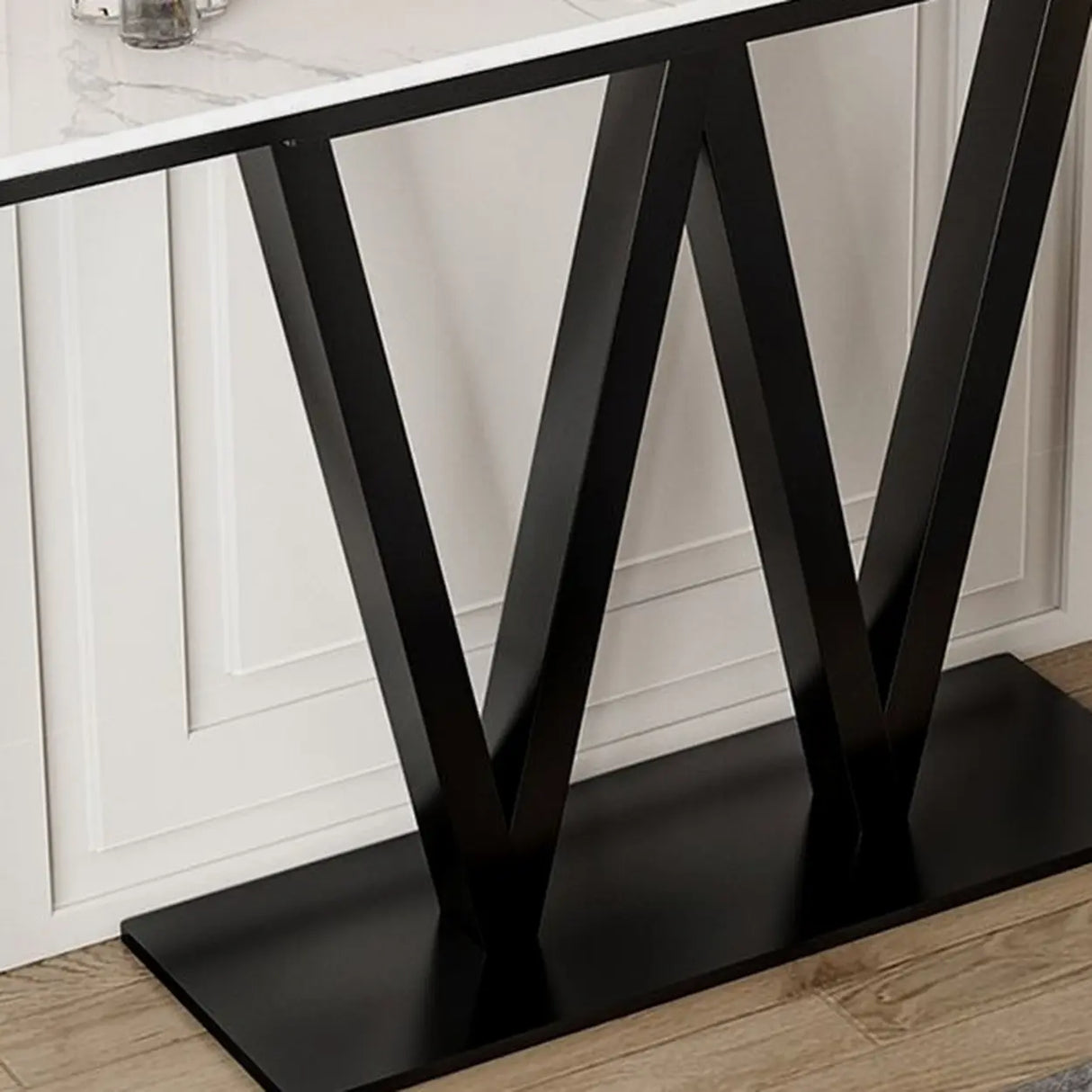Elegant White Stone W-Shaped Base Gold Entry Console Table Image - 6