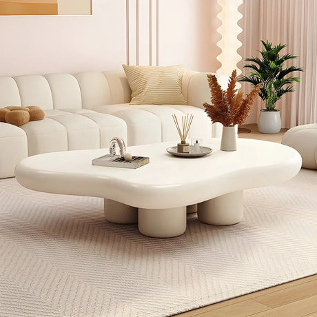 Elegant White Wooden Free-Form Shape Coffee Table Image - 1