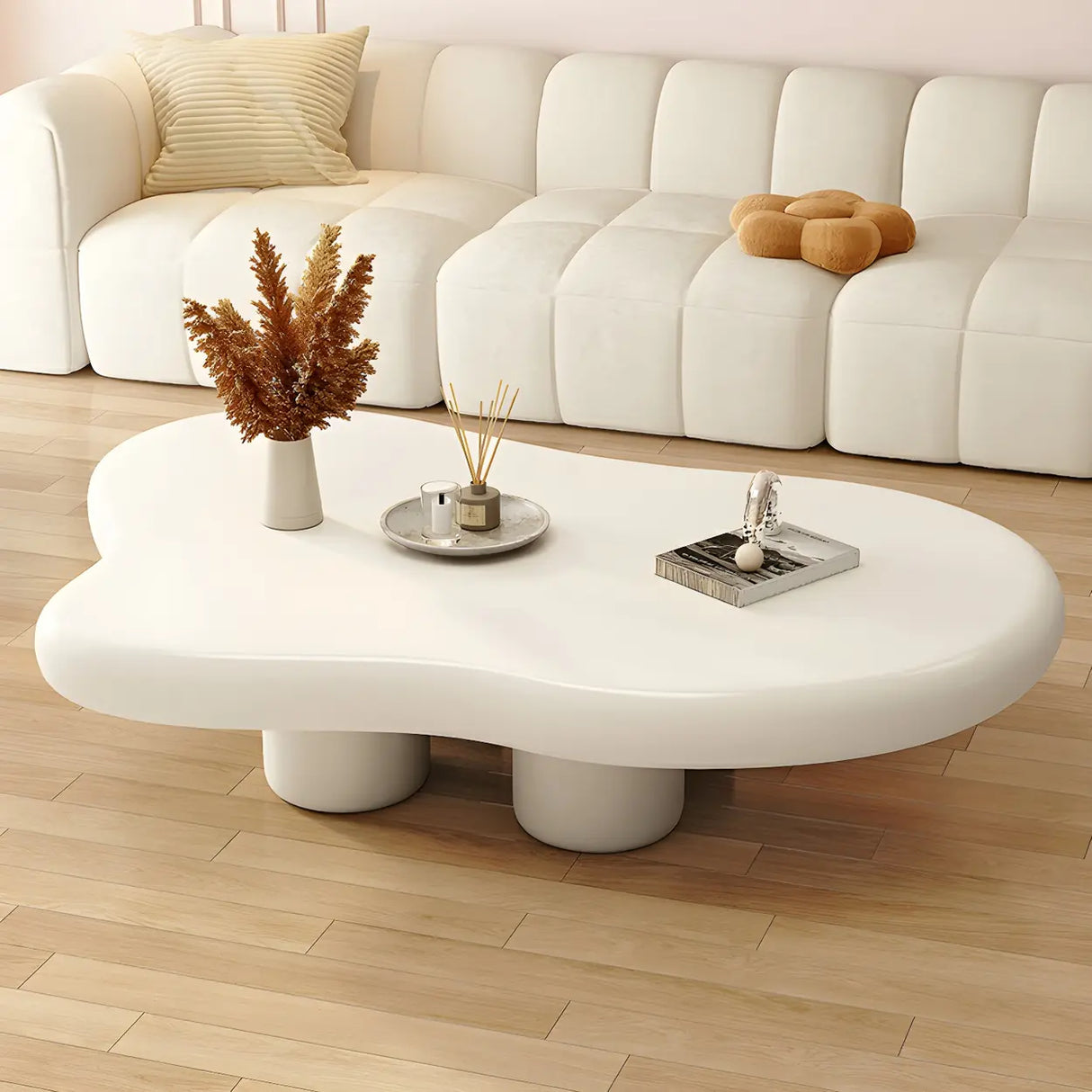 Elegant White Wooden Free-Form Shape Coffee Table Image - 10
