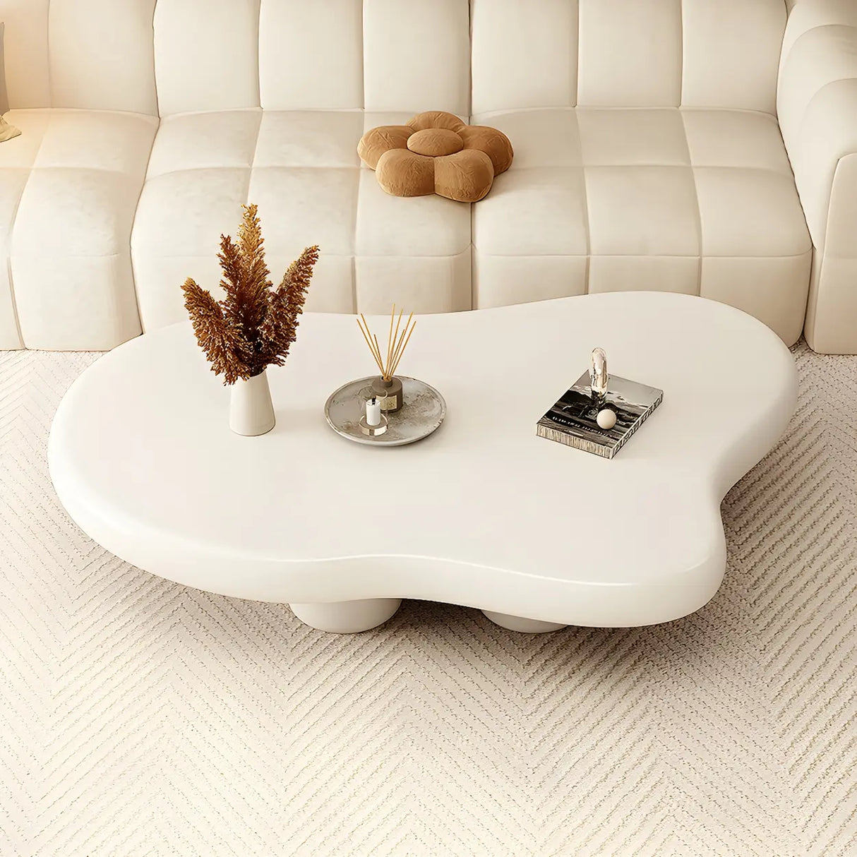 Elegant White Wooden Free-Form Shape Coffee Table Image - 11
