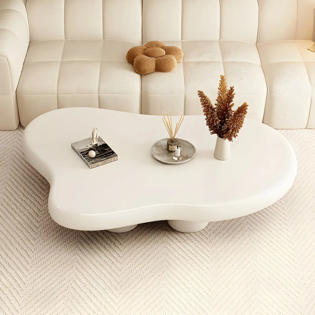 Elegant White Wooden Free-Form Shape Coffee Table Image - 2