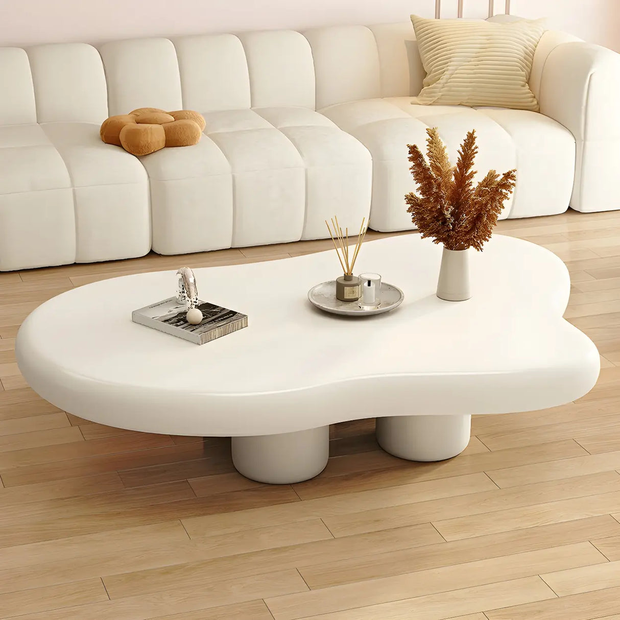 Elegant White Wooden Free-Form Shape Coffee Table Image - 3