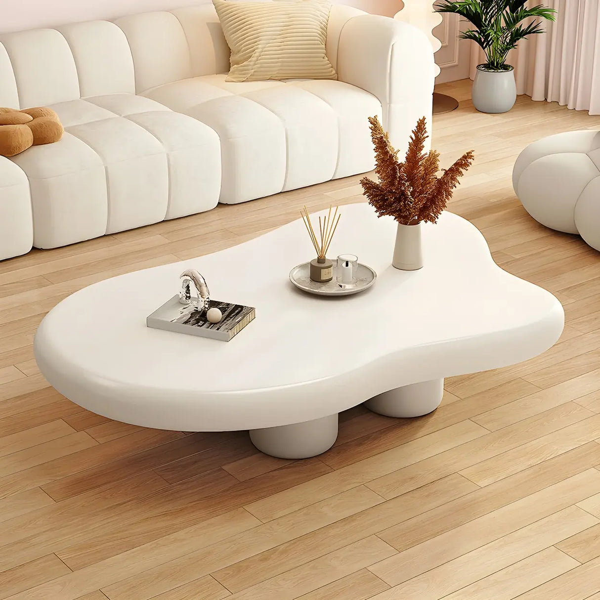 Elegant White Wooden Free-Form Shape Coffee Table Image - 4
