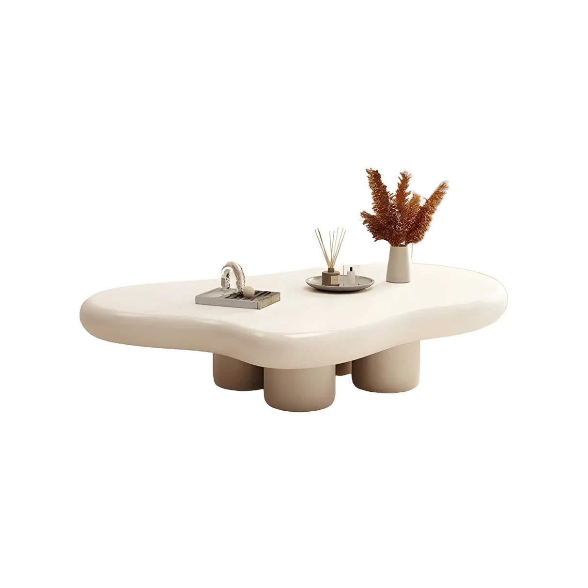 Elegant White Wooden Free-Form Shape Coffee Table Image - 5