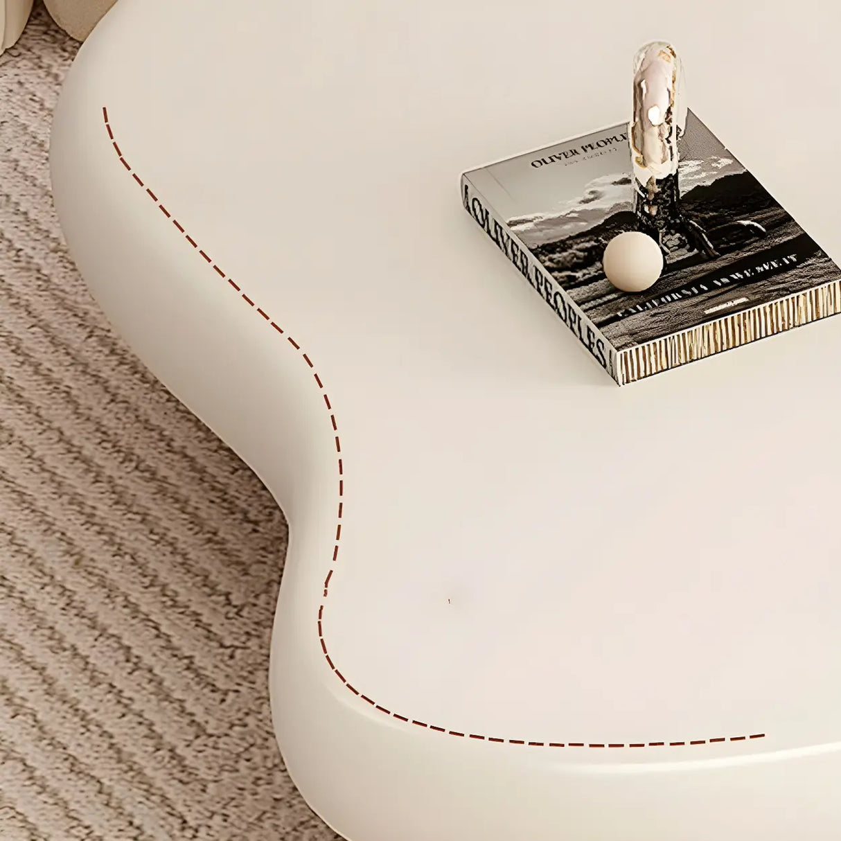 Elegant White Wooden Free-Form Shape Coffee Table Image - 7