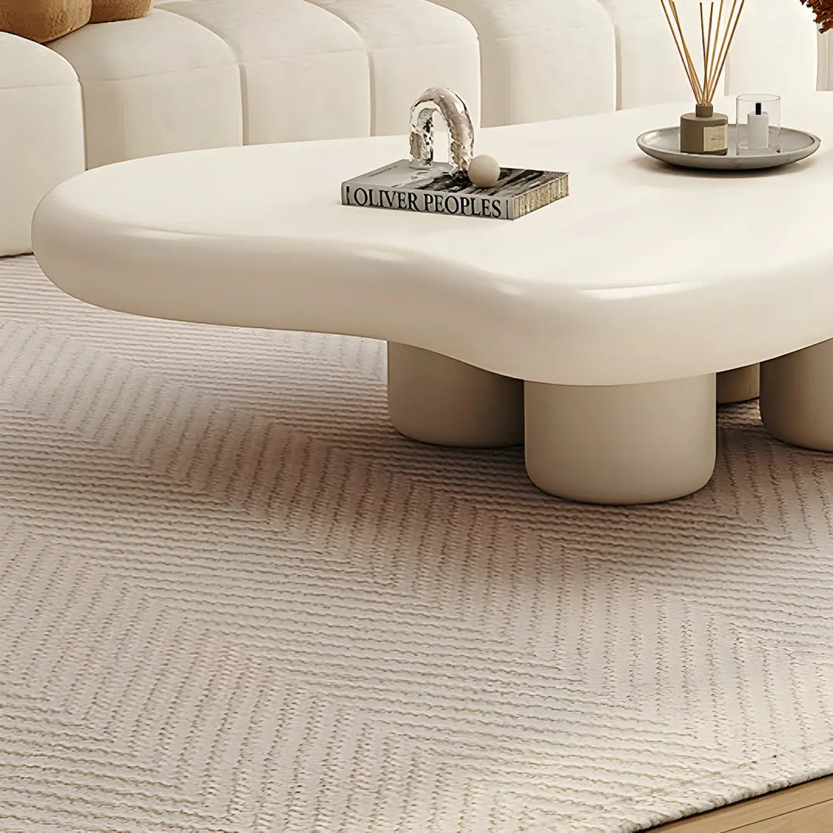 Elegant White Wooden Free-Form Shape Coffee Table Image - 8