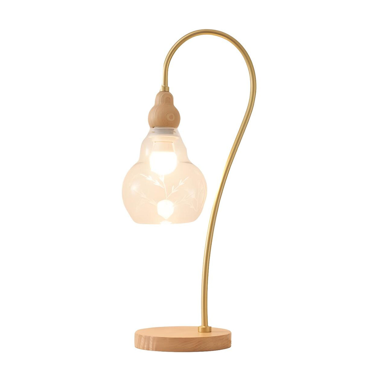 Elegant Wooden Round Glass Clear Lampshade Table Lamp Image - 5