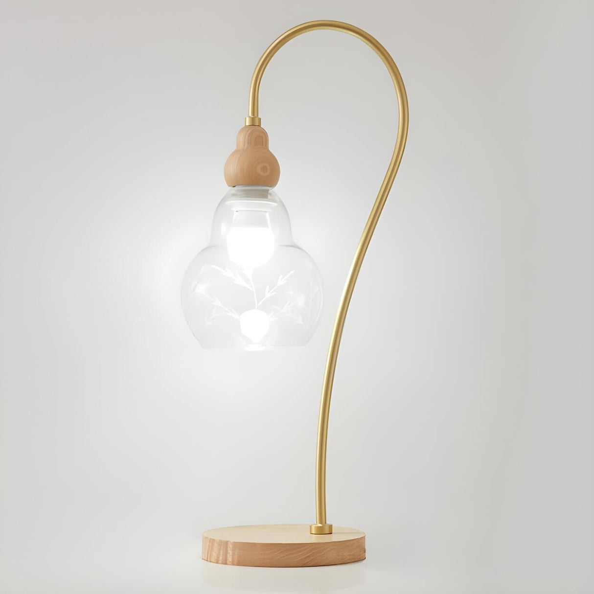 Elegant Wooden Round Glass Clear Lampshade Table Lamp Image - 6