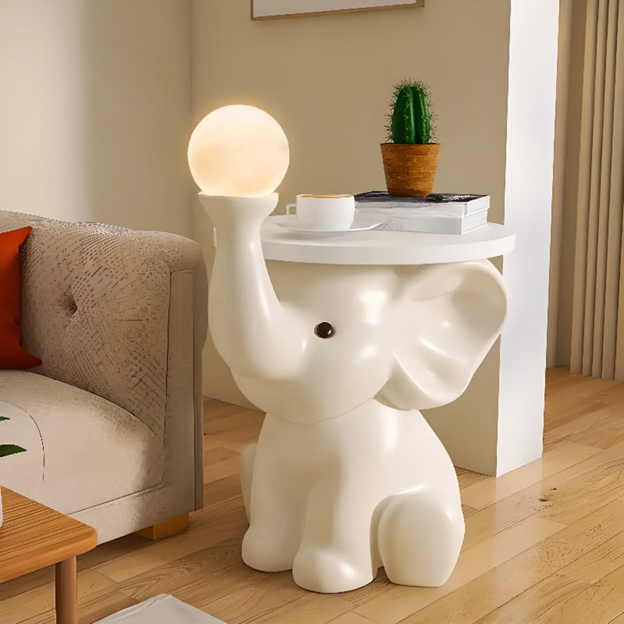 Elephant Shape Resin Wood Kids Nightstand with Light Image - 10