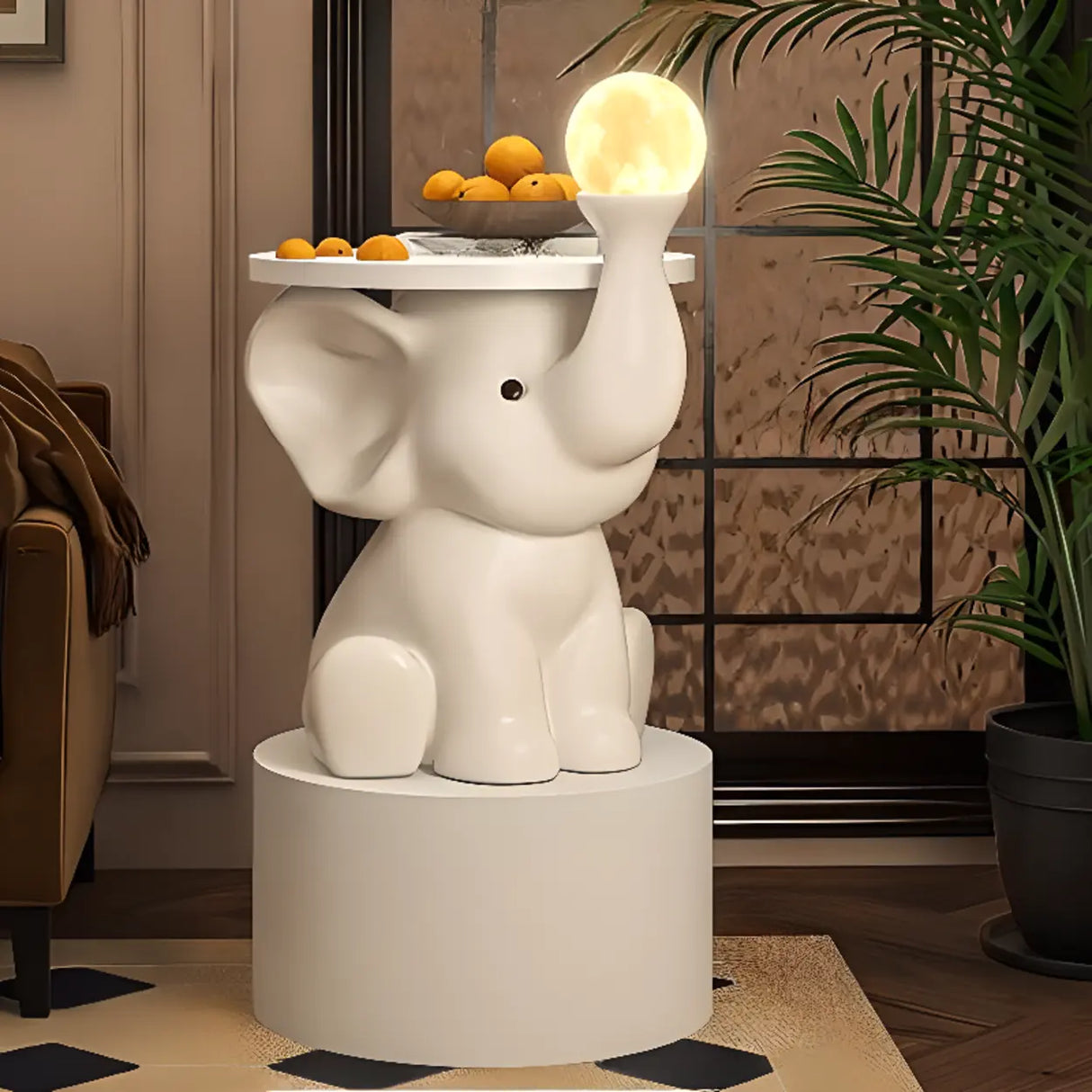Elephant Shape Resin Wood Kids Nightstand with Light Image - 3