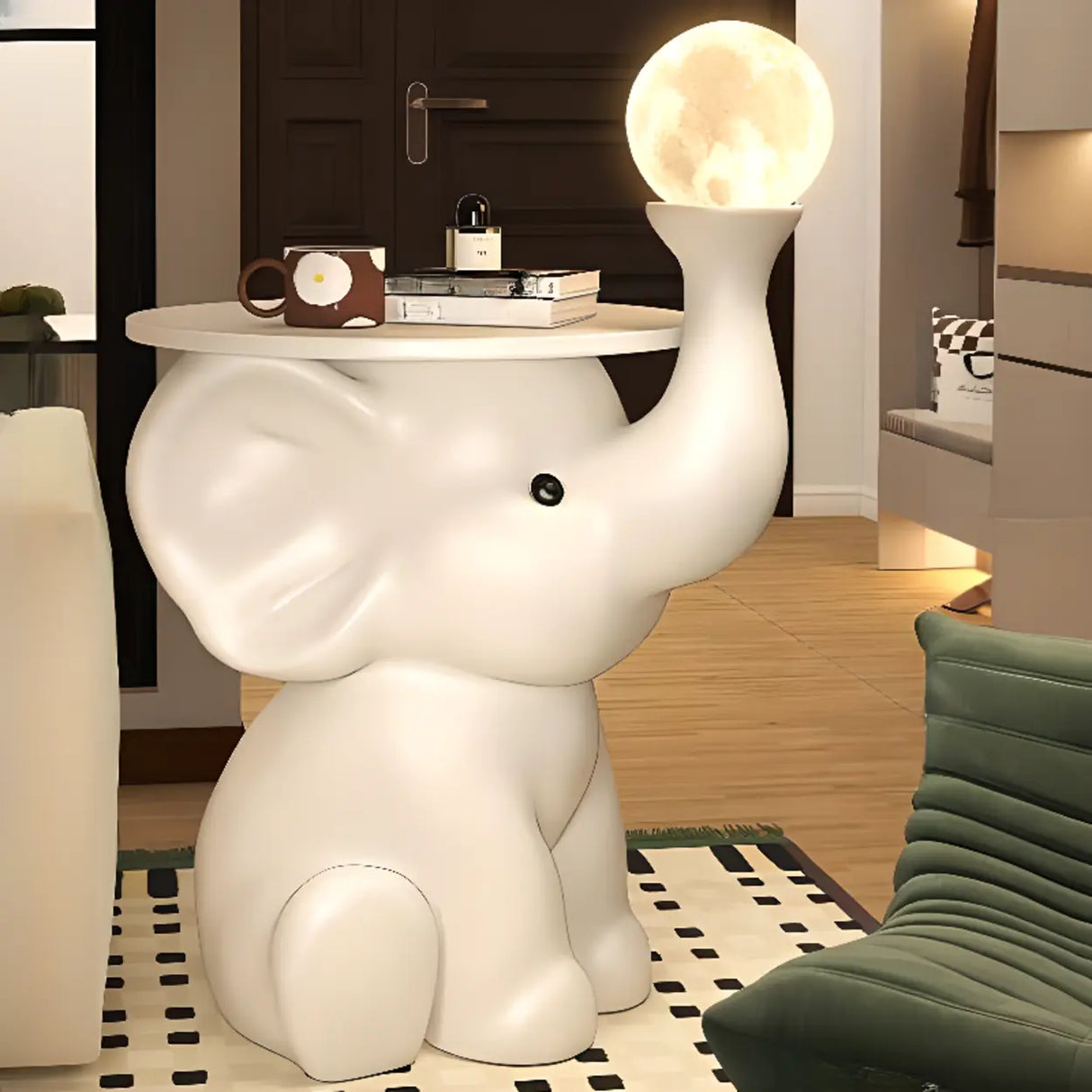 Elephant Shape Resin Wood Kids Nightstand with Light Image - 5