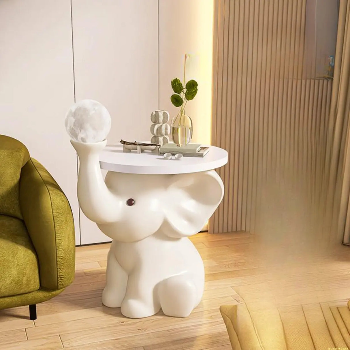 Elephant Shape Resin Wood Kids Nightstand with Light Image - 8