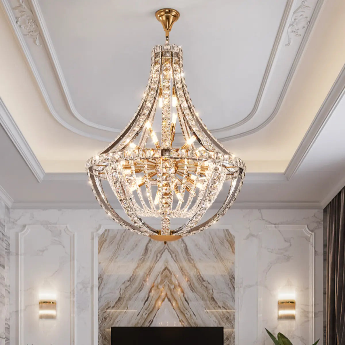 Empire Crystal Gold Sputnik Large Foyer Chandelier Image - 4