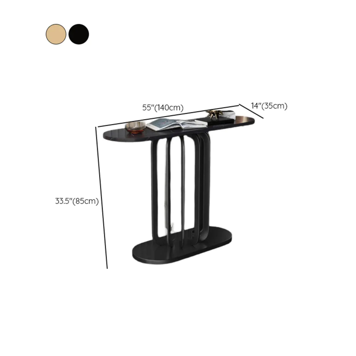 Entrance Abstract Base Elliptical Marble Black Console Table Image - 12