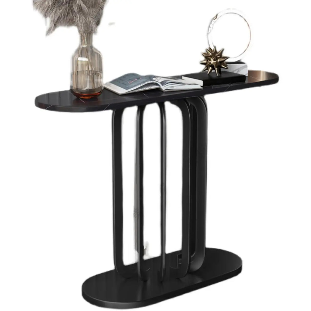 Entrance Abstract Base Elliptical Marble Black Console Table Image - 3