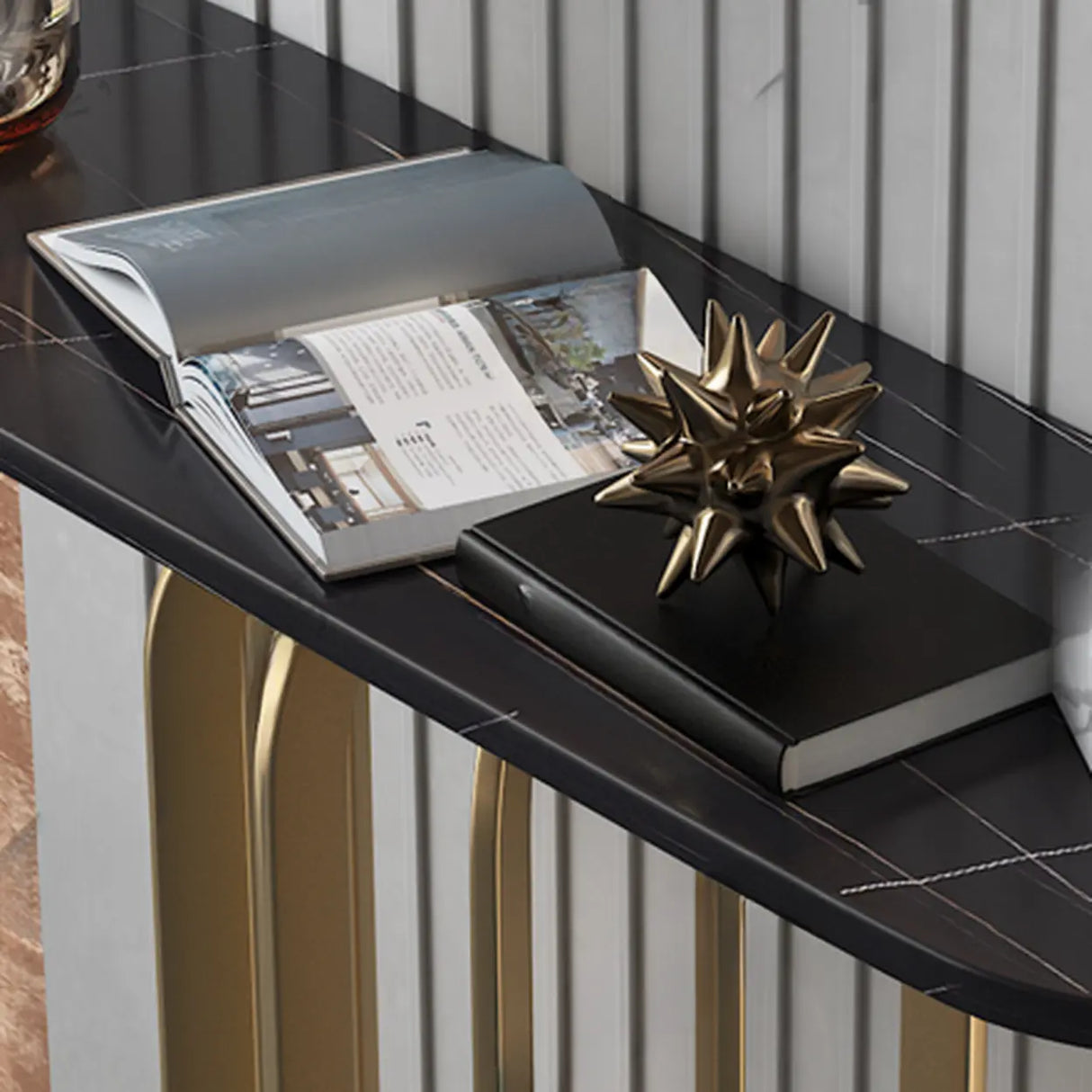 Entrance Abstract Base Elliptical Marble Black Console Table Image - 6