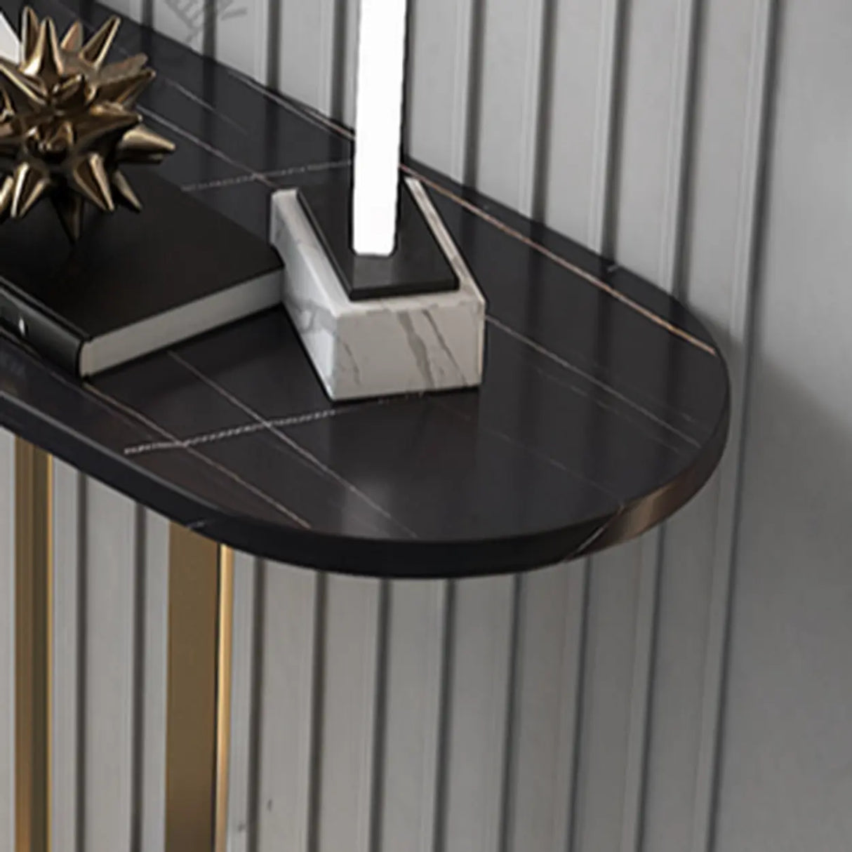 Entrance Abstract Base Elliptical Marble Black Console Table Image - 8