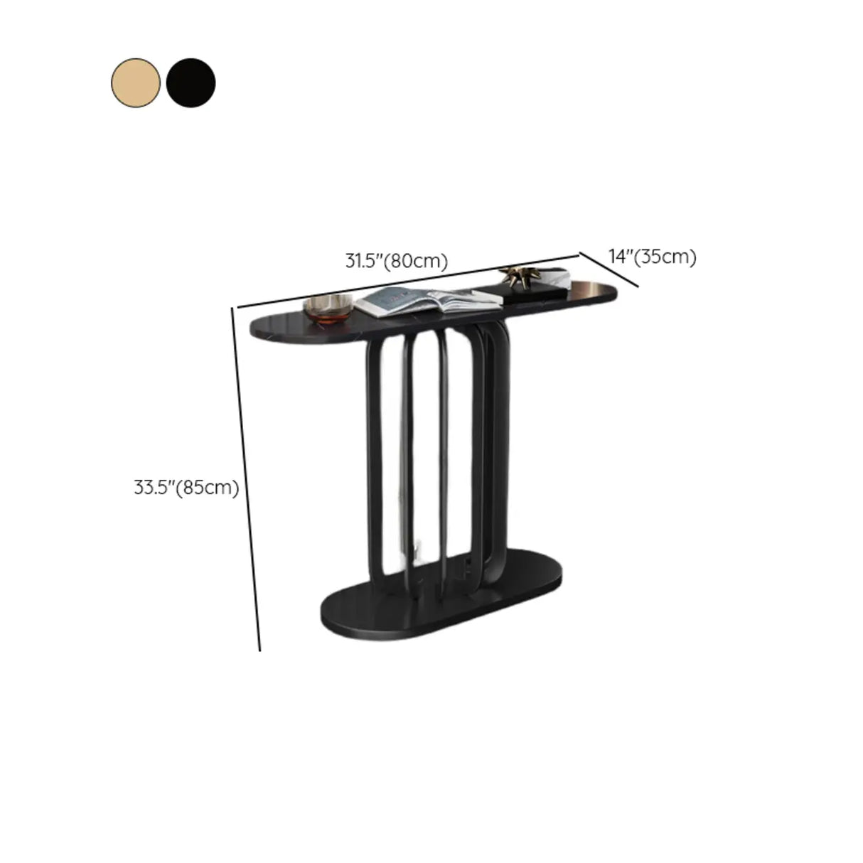 Entrance Abstract Base Elliptical Marble Black Console Table 