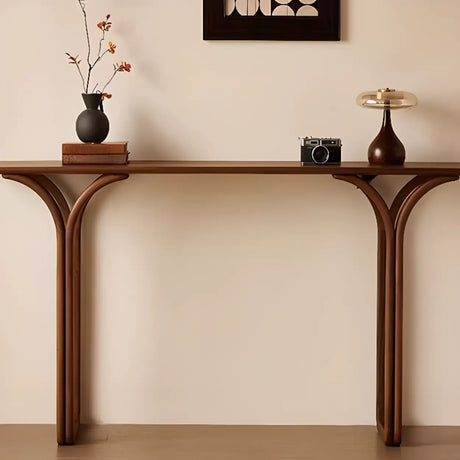 Entrance Curved Wood Walnut Sled Base Console Table Image - 1