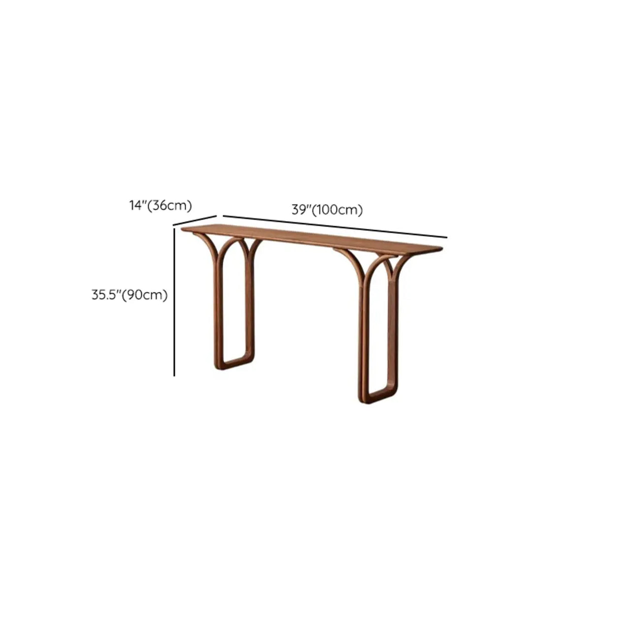 Entrance Curved Wood Walnut Sled Base Console Table Image - 12