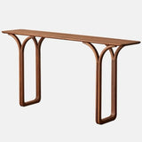 Entrance Curved Wood Walnut Sled Base Console Table Image - 2