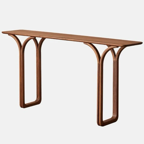 Entrance Curved Wood Walnut Sled Base Console Table Image - 2