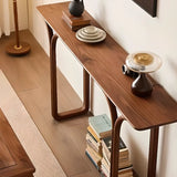 Entrance Curved Wood Walnut Sled Base Console Table Image - 3