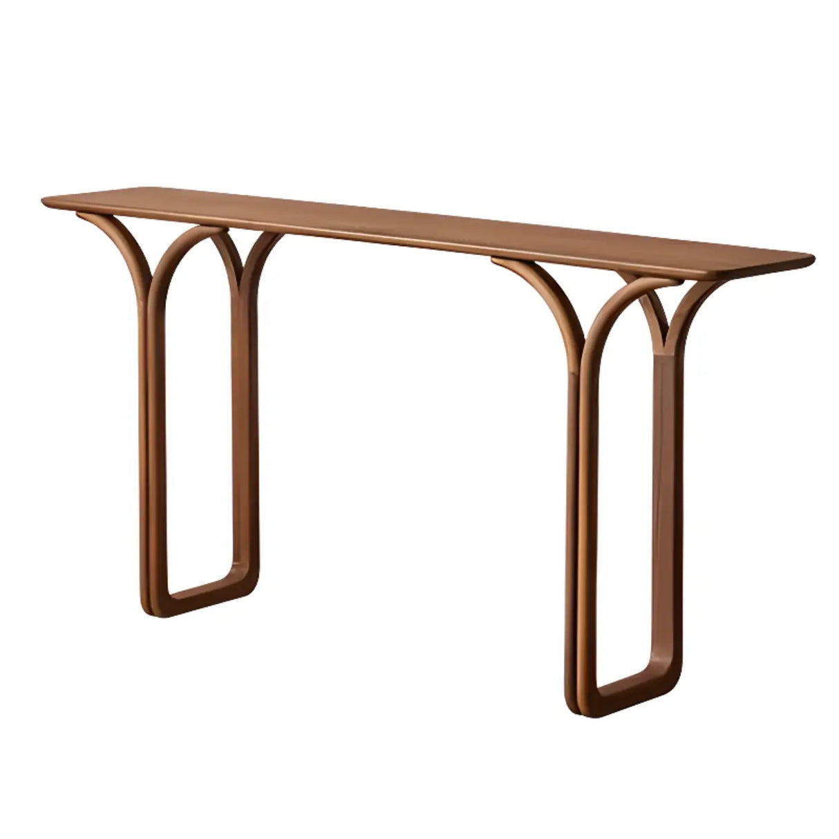 Entrance Curved Wood Walnut Sled Base Console Table Image - 8