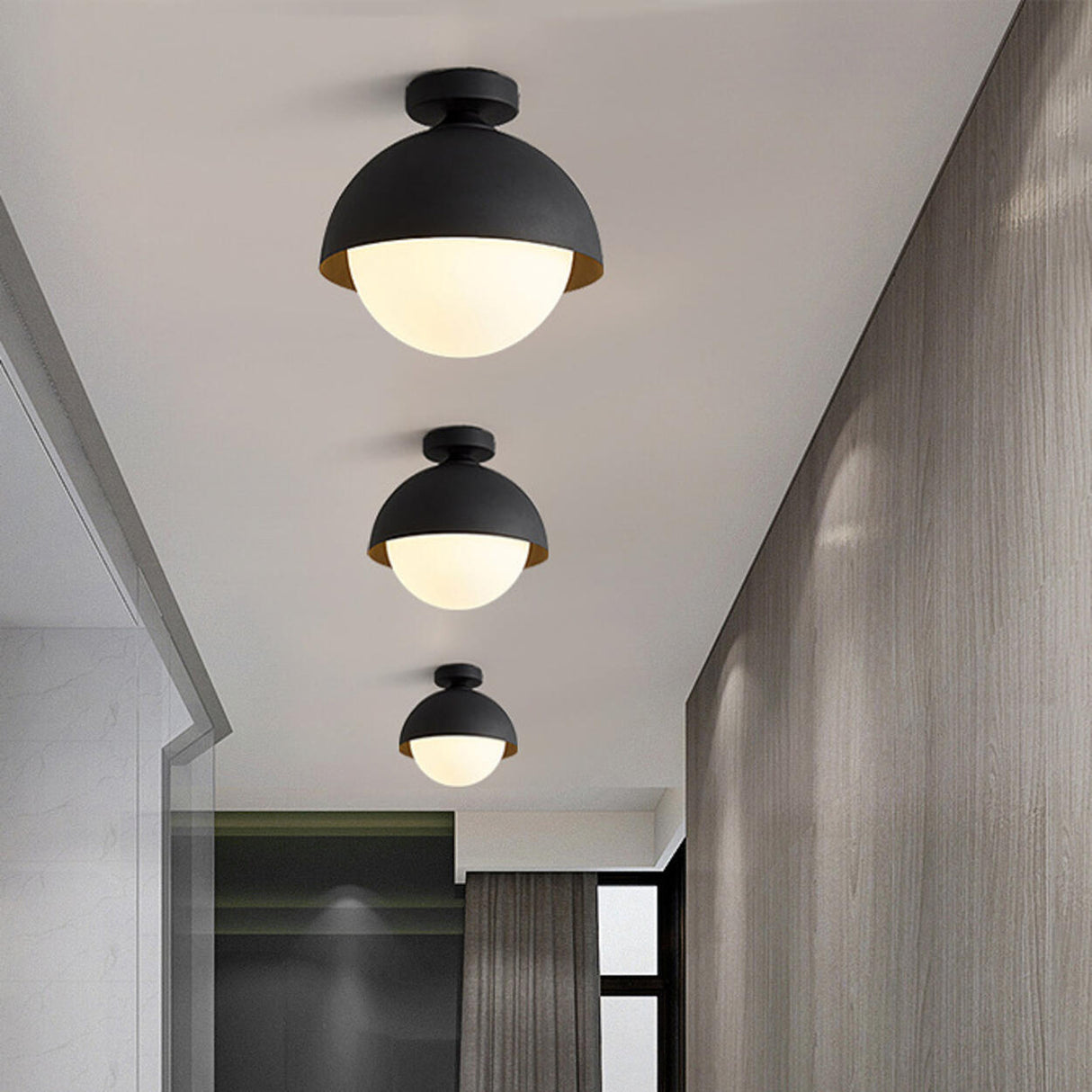 Entrance Mini Black Ball Semi-Flush Mount Ceiling Light Image - 4