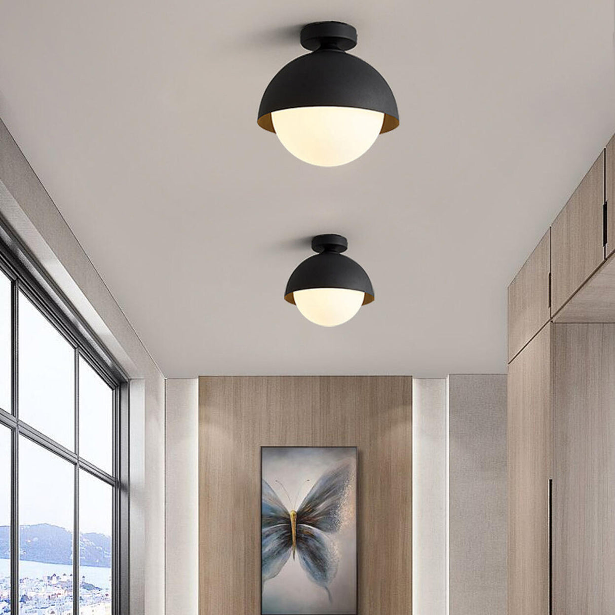 Entrance Mini Black Ball Semi-Flush Mount Ceiling Light Image - 5