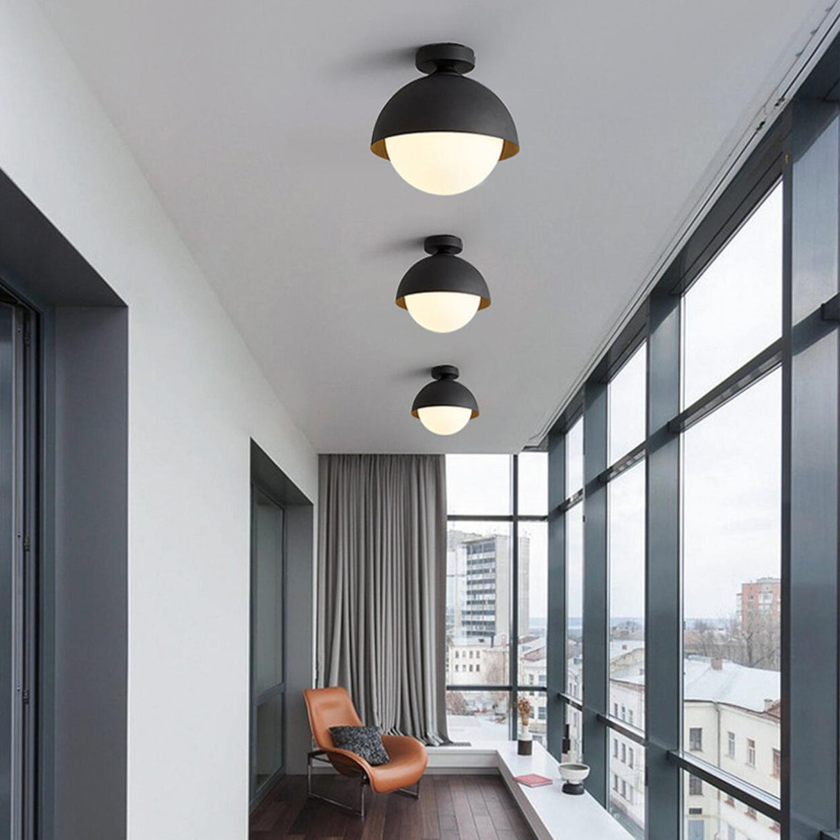 Entrance Mini Black Ball Semi-Flush Mount Ceiling Light Image - 6