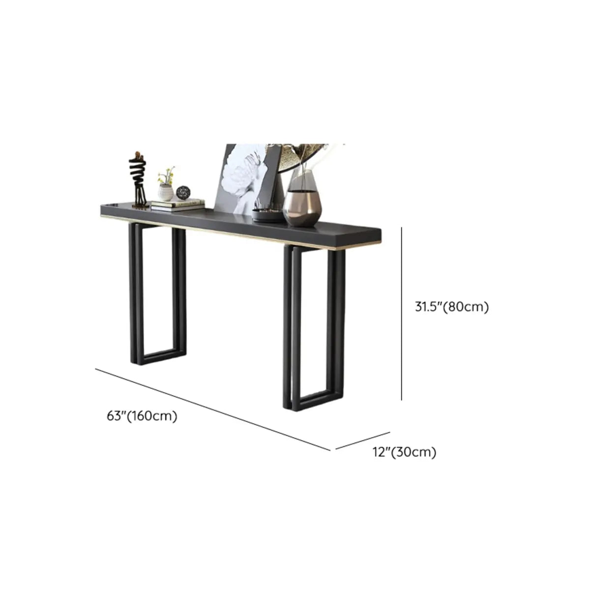 Entrance Rectangle Black Pine Metal Base Console Table Image - 12