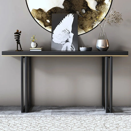Entrance Rectangle Black Pine Metal Base Console Table Image - 2