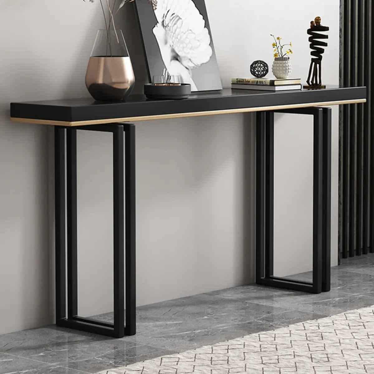 Entrance Rectangle Black Pine Metal Base Console Table Image - 3