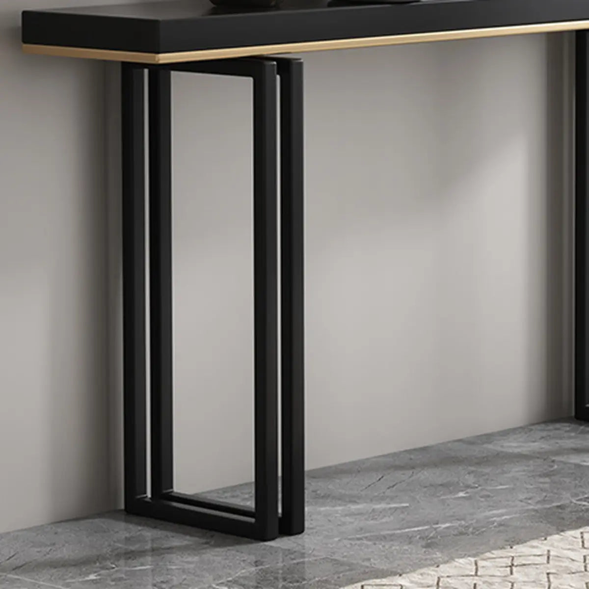 Entrance Rectangle Black Pine Metal Base Console Table Image - 6