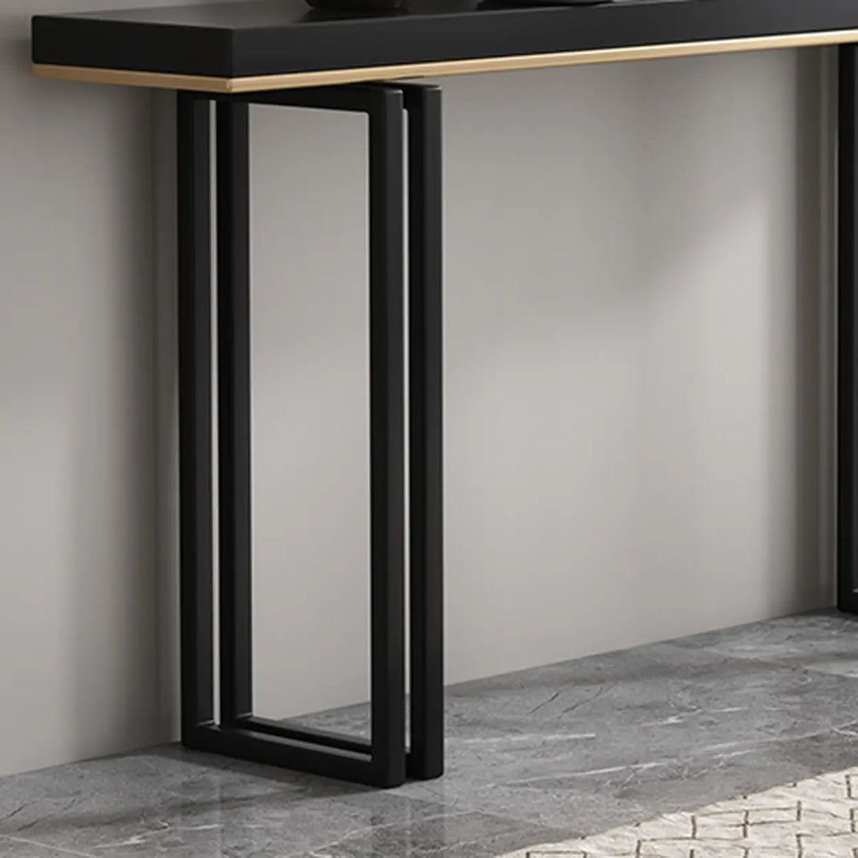 Entrance Rectangle Black Pine Metal Base Console Table Image - 6