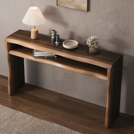 Entrance Wave Pine Wood Brown Storage Console Table Image - 1