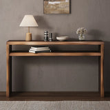 Entrance Wave Pine Wood Brown Storage Console Table Image - 5