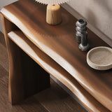 Entrance Wave Pine Wood Brown Storage Console Table Image - 6