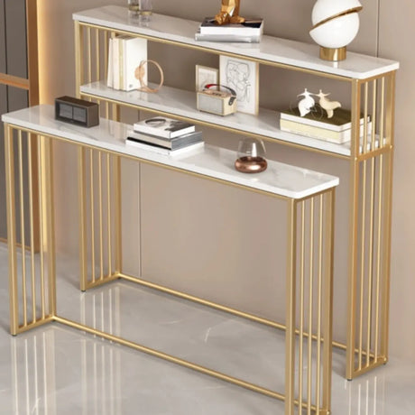 Entry Console Rectangular Metal and Marble White Table Image - 1