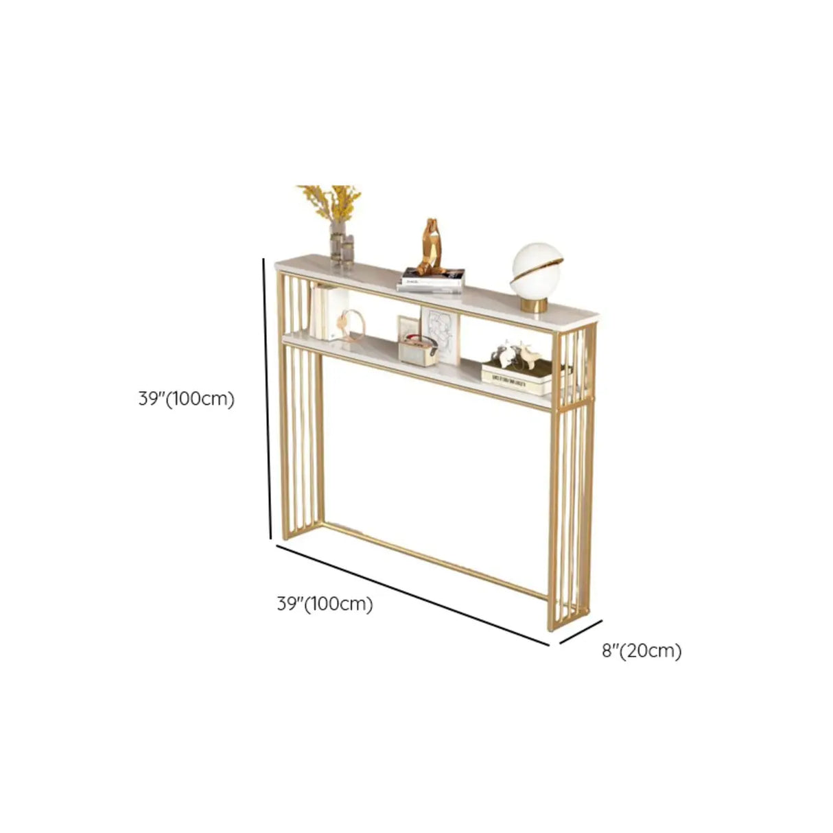 Entry Console Rectangular Metal and Marble White Table Image - 12