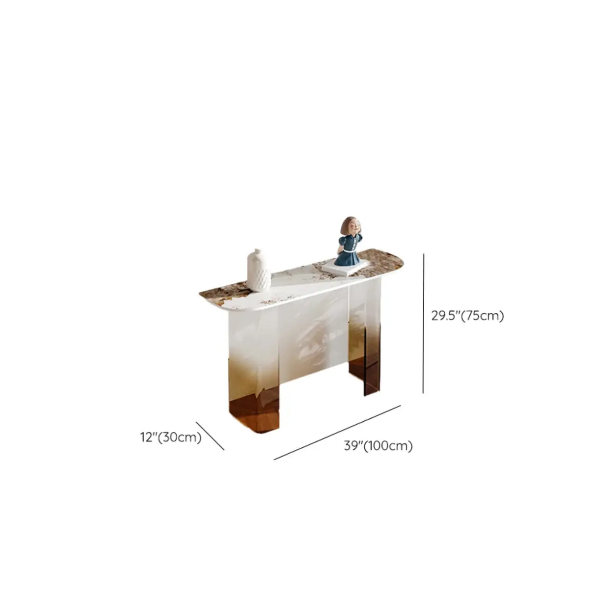 Entry Double Pedestal Acrylic Marble Top Console Table Image - 16